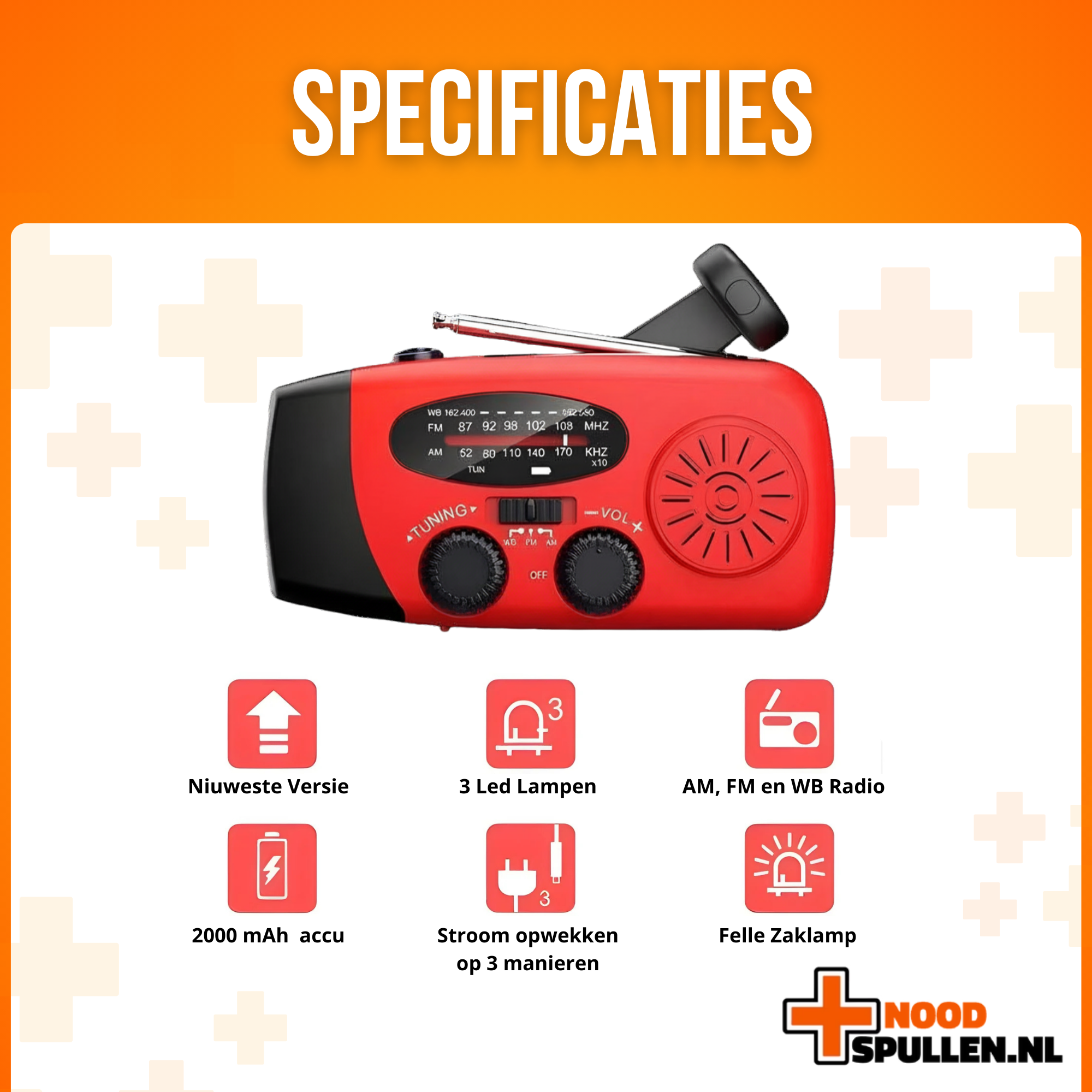 Noodradio met Zaklamp en Powerbank (2026 Model)