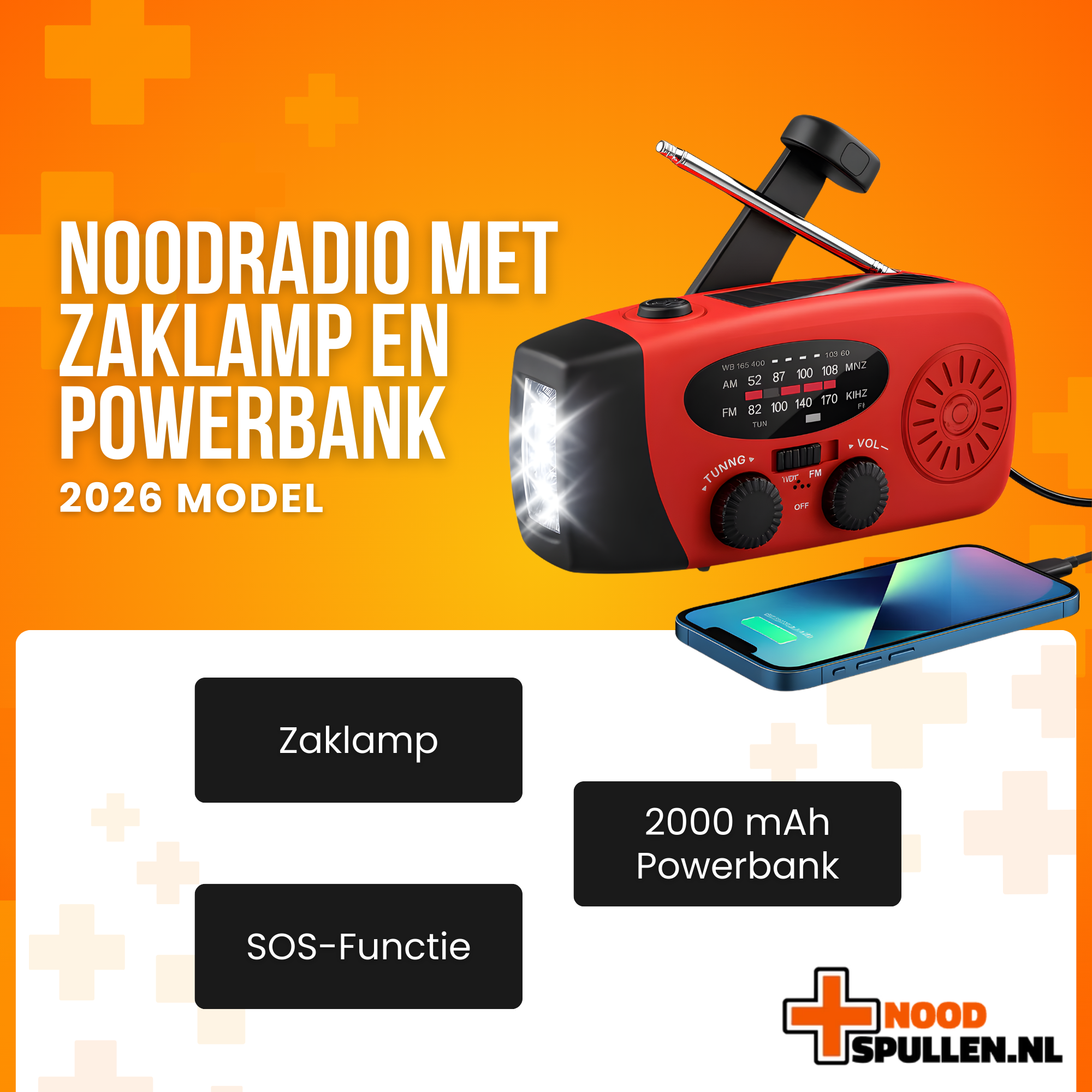 Noodradio met Zaklamp en Powerbank (2026 Model)