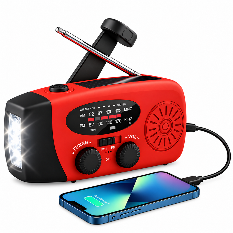 Noodradio met Zaklamp en Powerbank (2026 Model)