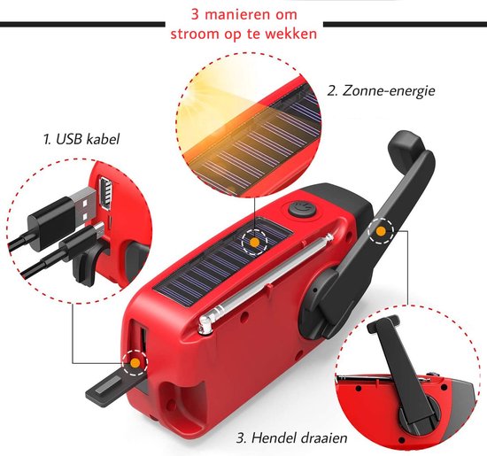 Noodradio met Zaklamp en Powerbank (2024 Model)