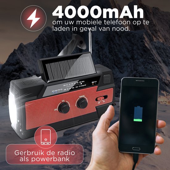 Noodradio met 4000mAh Powerbank en Zaklamp - Nieuwe Model 2024