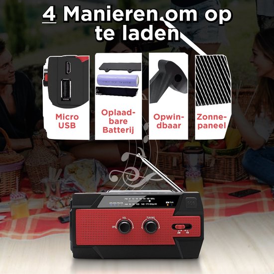 Noodradio met 4000mAh Powerbank en Zaklamp - Nieuwe Model 2024