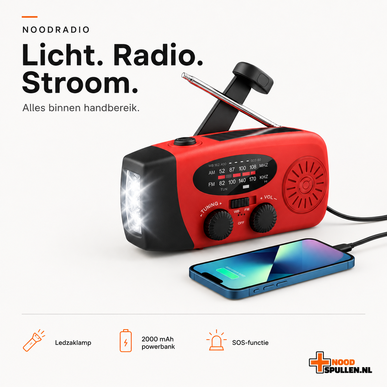 Noodradio met Zaklamp en Powerbank (2026 Model)