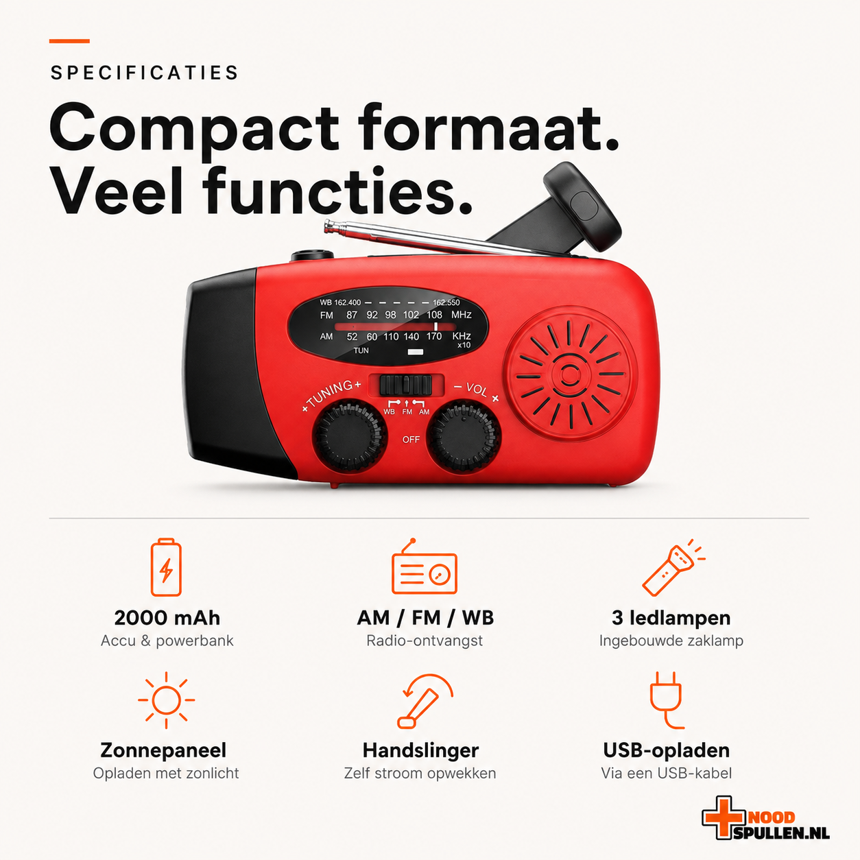 Noodradio met Zaklamp en Powerbank (2026 Model)