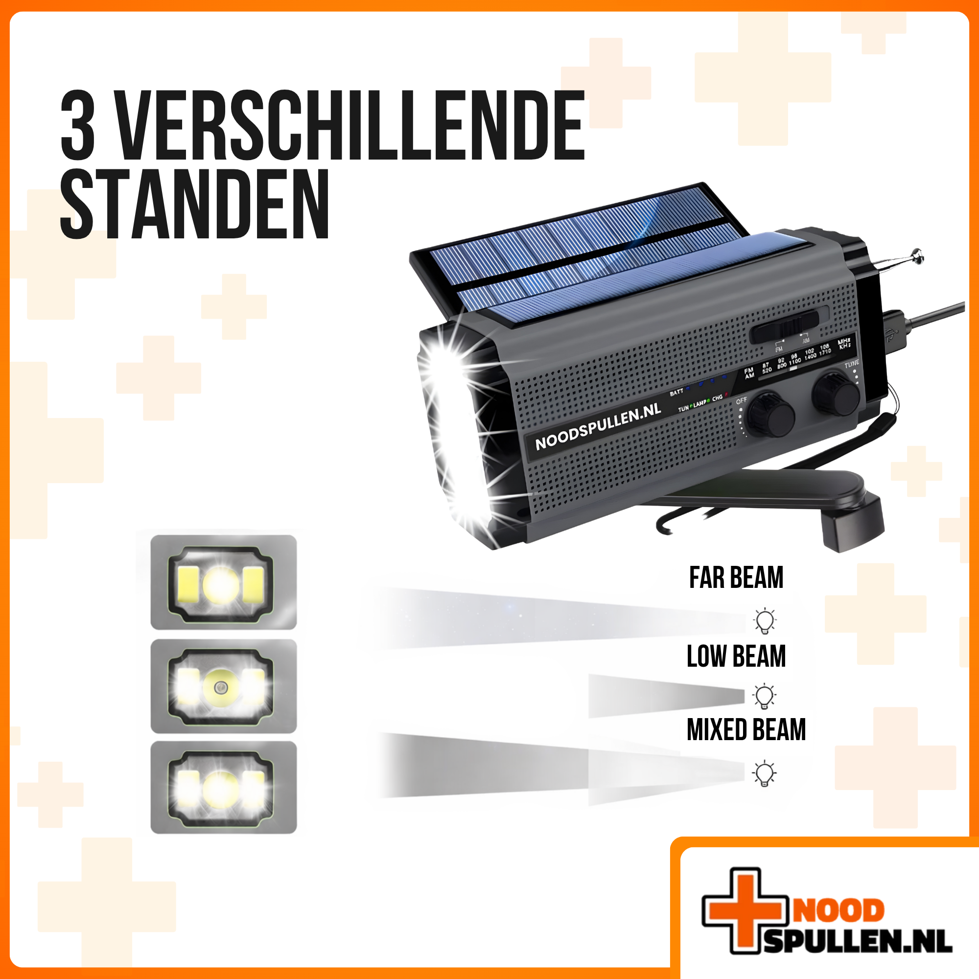 #1 noodradio met dynamo + 2 zonnepanelen + 2 lampen + mega accu + FM/AM